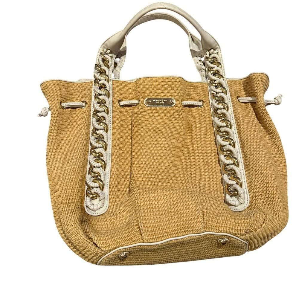 Michael Kors Straw Shoulder Bag White Gold Summer Handbag